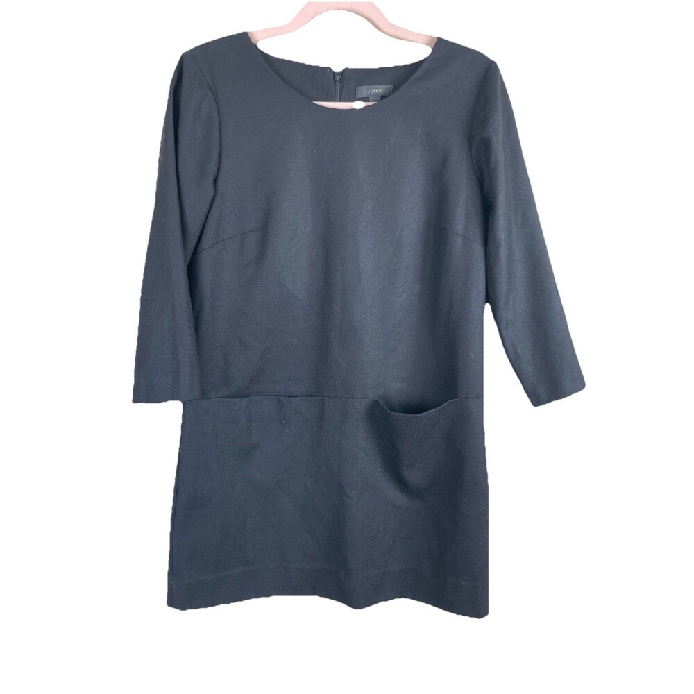 J Crew Dress Jules 2P Wool Blend Shift Classic Black 3/4‎ Sleeve Lined Career